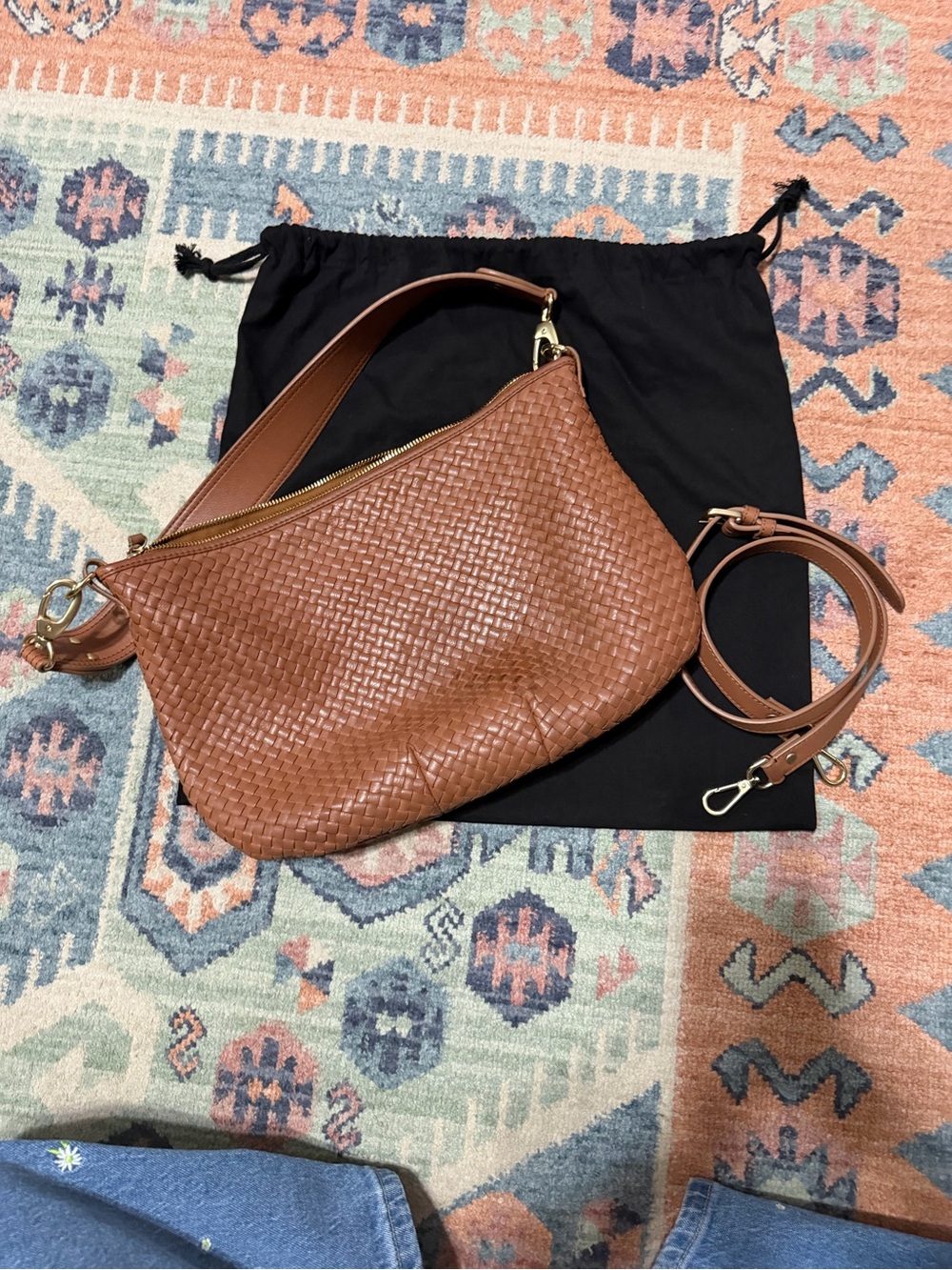 Quince Woven Leather Shoulder Bag in Cognac Brown - Picture 4 of 7